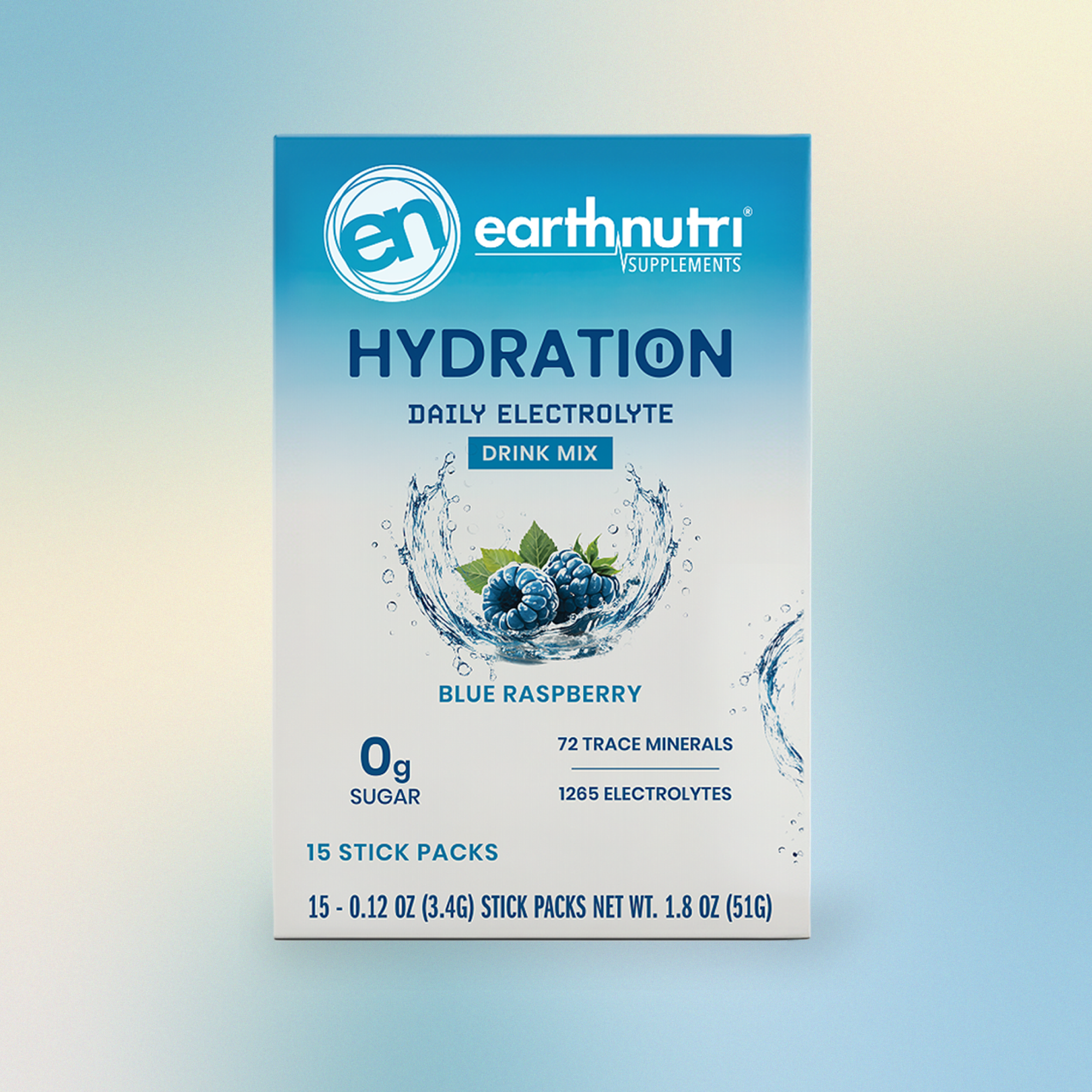 Earth Nutri Hydration Daily Electrolyte Drink Mix package on a gradient background