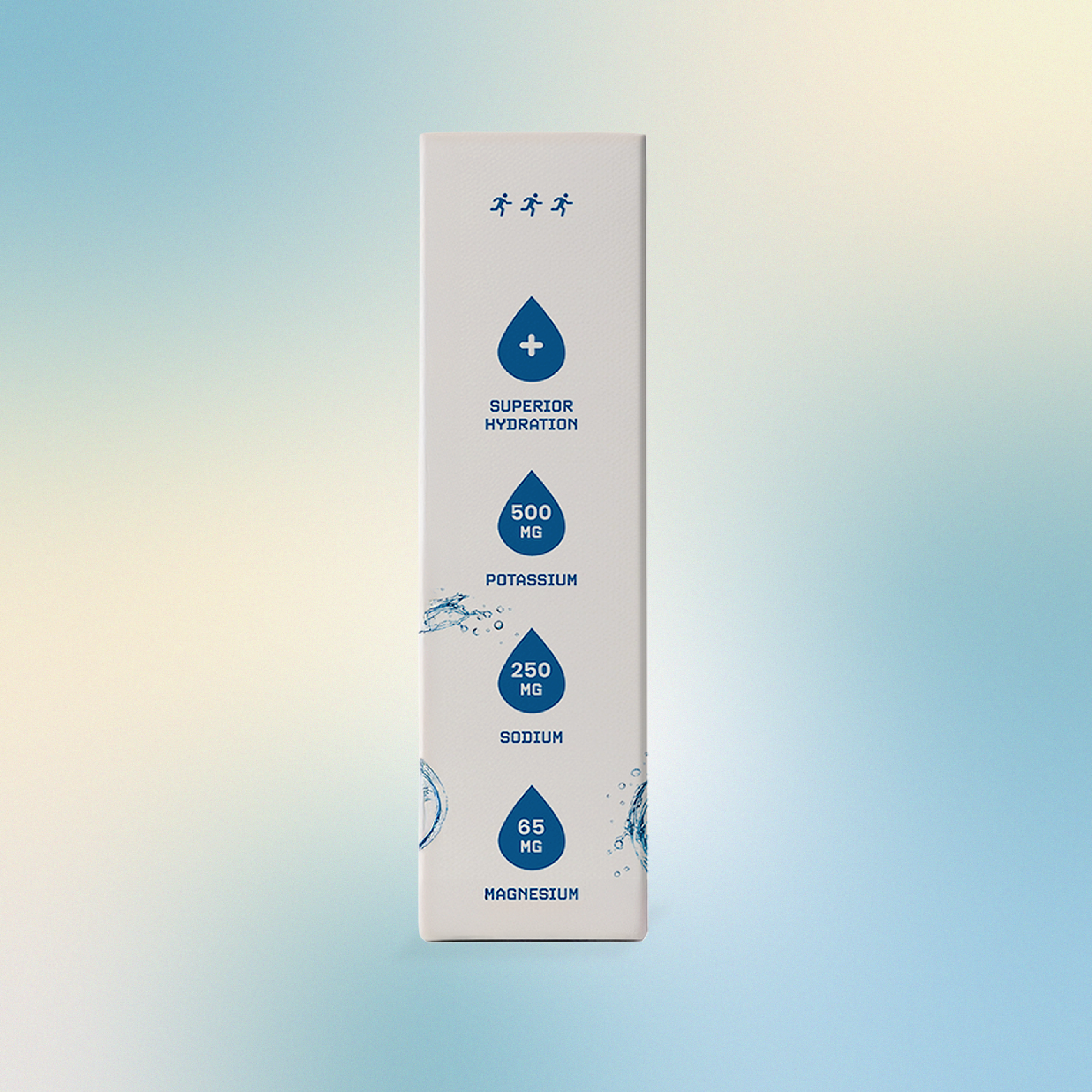 Supplement box with nutritional information on a gradient background