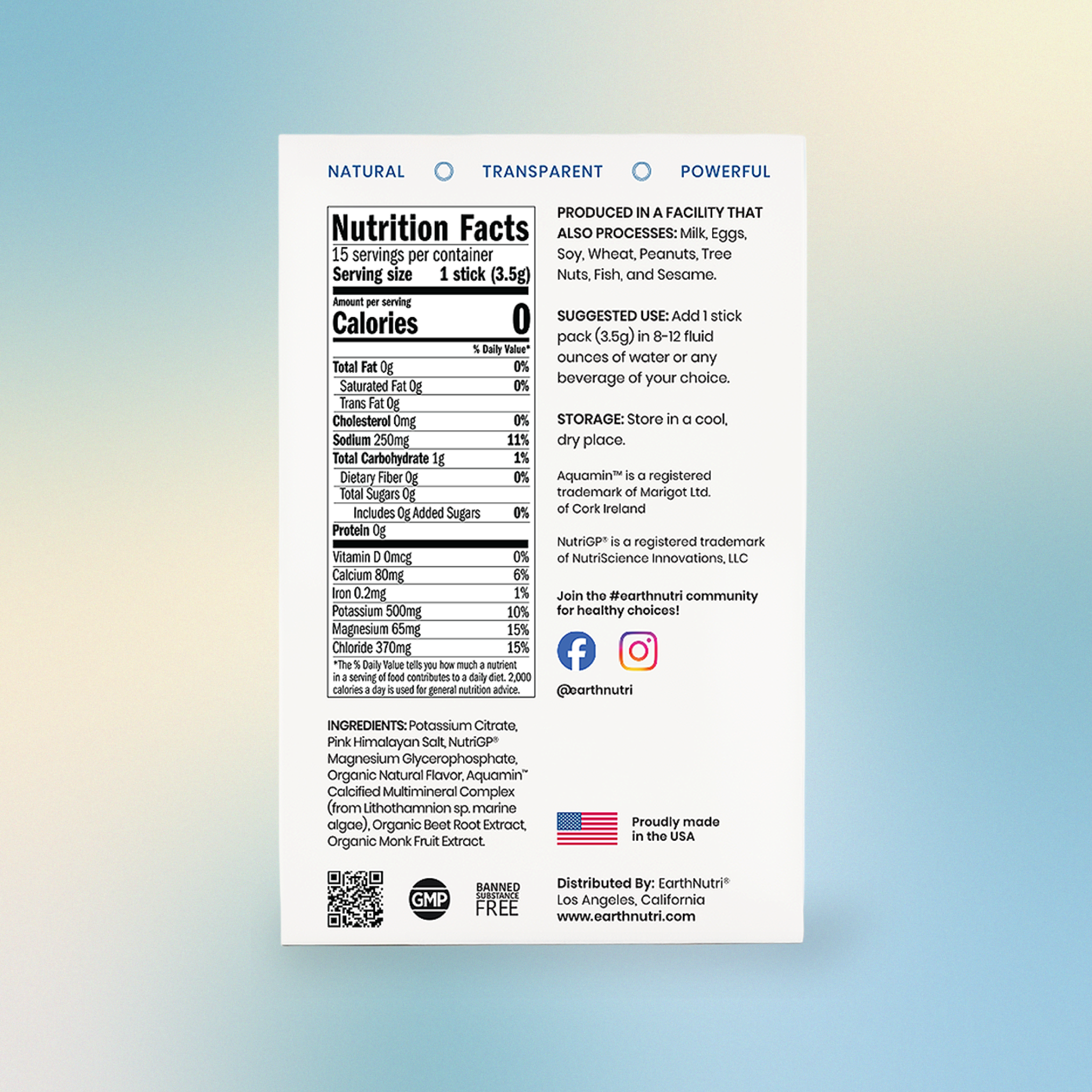 Nutrition facts label on a gradient blue background