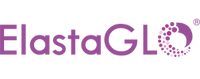 ElastaGLO logo with purple text and a circular design element on a white background