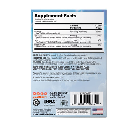earthnutri - D-fense Supplement Facts, back of box 